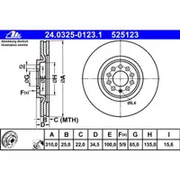 ATE 24.0325-0123.1 Power Disc Bremsscheiben 2 Stück VW