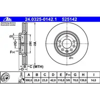 ATE 24.0325-0142.1 Power Disc Bremsscheiben 2 Stück OPEL