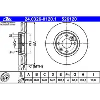 ATE 24.0326-0120.1 Power Disc Bremsscheiben 2 Stück PEUGEOT