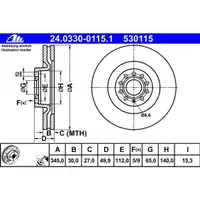 ATE 24.0330-0115.1 Power Disc Bremsscheiben 2 Stück VW