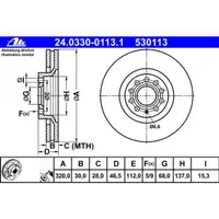 ATE 24.0330-0113.1 Power Disc Bremsscheiben 2 Stück AUDI