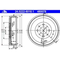 ATE 24.0222-8018.1 Bremstrommeln 2 Stück FIAT