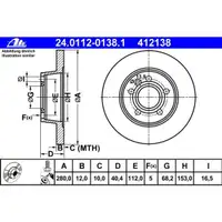 ATE 24.0112-0138.1 Bremsscheiben 2 Stück VW