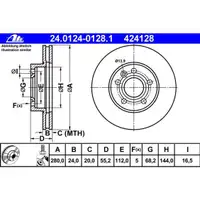 ATE 24.0124-0128.1 Bremsscheiben 2 Stück VW