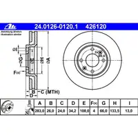 ATE 24.0126-0120.1 Bremsscheiben 2 Stück PEUGEOT