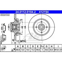 ATE 24.0112-0194.2 Bremsscheiben 2 Stück CITROËN