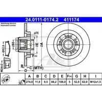 ATE 24.0111-0174.2 Bremsscheiben 2 Stück RENAULT