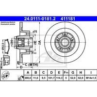 ATE 24.0111-0181.2 Bremsscheiben 2 Stück hinten für RENAULT