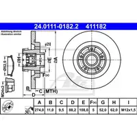ATE 24.0111-0182.2 Bremsscheiben 2 Stück hinten RENAULT