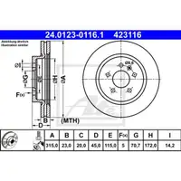ATE 24.0123-0116.1 Bremsscheiben 2 Stück OPEL