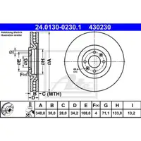 ATE 24.0130-0230.1 Bremsscheiben 2 Stück CITROËN