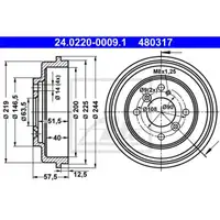 ATE 24.0220-0009.1 Bremstrommeln 2 Stück hinten FORD
