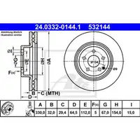 ATE 24.0332-0144.1 Power Disc Bremsscheiben 2 Stück MERCEDES-BENZ
