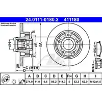 ATE 24.0111-0180.2 Bremsscheiben 2 Stück hinten für RENAULT