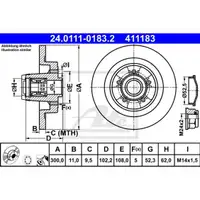 ATE 24.0111-0183.2 Bremsscheiben 2 Stück hinten RENAULT