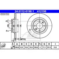 ATE 24.0112-0198.1 Bremsscheiben 2 Stück hinten für CITROËN