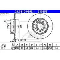 ATE 24.0310-0356.1 Power Disc Bremsscheiben 2 Stück hinten VW