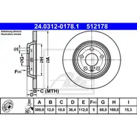 Original ATE 24.0312-0178.1 Power Disc Bremsscheiben 2 Stück hinten für AUDI