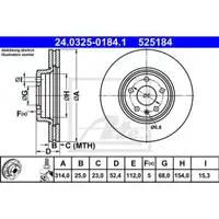ATE 24.0325-0184.1 Power Disc Bremsscheiben 2 Stück vorne für AUDI