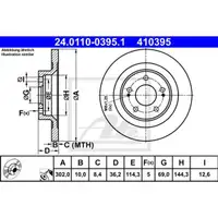Original ATE 24.0110-0395.1 Bremsscheiben 2 Stück hinten für MITSUBISHI