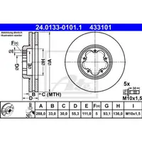 ATE 24.0133-0101.1 Bremsscheiben 2 Stück vorne FORD