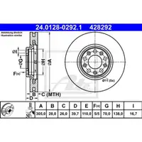 ATE 24.0128-0292.1 Bremsscheiben 2 Stück für FIAT