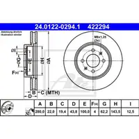 ATE 24.0122-0294.1 Bremsscheiben 2 Stück vorne für HYUNDAI