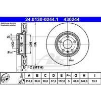 Original ATE 24.0130-0244.1 Bremsscheiben 2 Stück vorne für AUDI