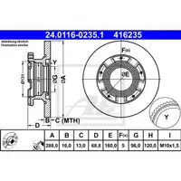 ATE 24.0116-0235.1 Bremsscheiben 2 Stück hinten für FORD