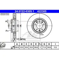 ATE 24.0122-0305.1 Bremsscheiben 2 Stück hinten für TOYOTA