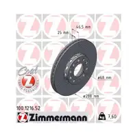 Zimmermann 100.1216.52 Bremsscheiben 2 Stück AUDI