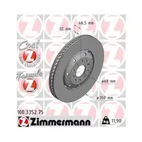 Original ZIMMERMANN 100.3352.75 Bremsscheiben 2 Stück für AUDI