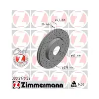 Original ZIMMERMANN 380.2170.52 Bremsscheiben 2 Stück für MITSUBISHI