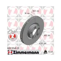ZIMMERMANN 600.3248.20 Bremsscheiben 2 Stück für VW PORSCHE