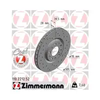 Original ZIMMERMANN 110.2212.52 Bremsscheiben 2 Stück für ALFA ROMEO