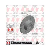 Original ZIMMERMANN 150.1136.52 Bremsscheiben 2 Stück für BMW