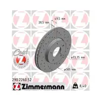 ZIMMERMANN 290.2260.52 Bremsscheiben 2 Stück für JAGUAR DAIMLER