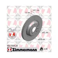Zimmermann 100.3309.20 Bremsscheiben 2 Stück VW