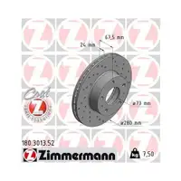 Original ZIMMERMANN 180.3013.52 Bremsscheiben 2 Stück für FIAT