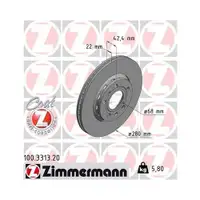 Zimmermann 100.3313.20 Bremsscheiben 2 Stück AUDI