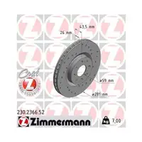 Original ZIMMERMANN 230.2366.52 Bremsscheiben 2 Stück für FIAT