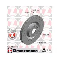 Zimmermann 100.3301.52 Bremsscheiben 2 Stück für VW