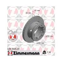 ZIMMERMANN 400.3605.20 Bremsscheiben 2 Stück für MERCEDES-BENZ VW