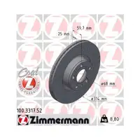 Original Zimmermann 100.3317.52 Bremsscheiben 2 Stück für AUDI