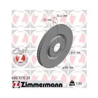 ZIMMERMANN 600.3215.20 Bremsscheiben 2 Stück AUDI