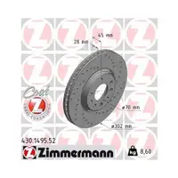 Original ZIMMERMANN 430.1495.52 Bremsscheiben 2 Stück für OPEL