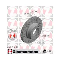ZIMMERMANN 460.1510.20 Bremsscheiben 2 Stück für PORSCHE
