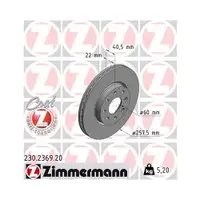 Zimmermann 230.2369.20 Bremsscheiben 2 Stück FIAT