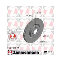 Zimmermann 230.2366.20 Bremsscheiben 2 Stück FIAT
