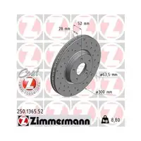 Original ZIMMERMANN 250.1365.52 Bremsscheiben 2 Stück für FORD